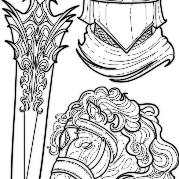 Knight and relic tattoo flash design by Jade, Dallas